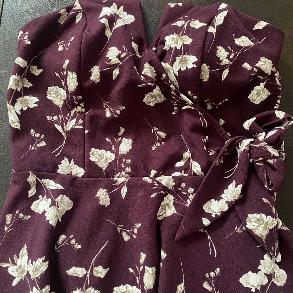 Francesca's Strapless Dress in Burgundy and Cream Floral